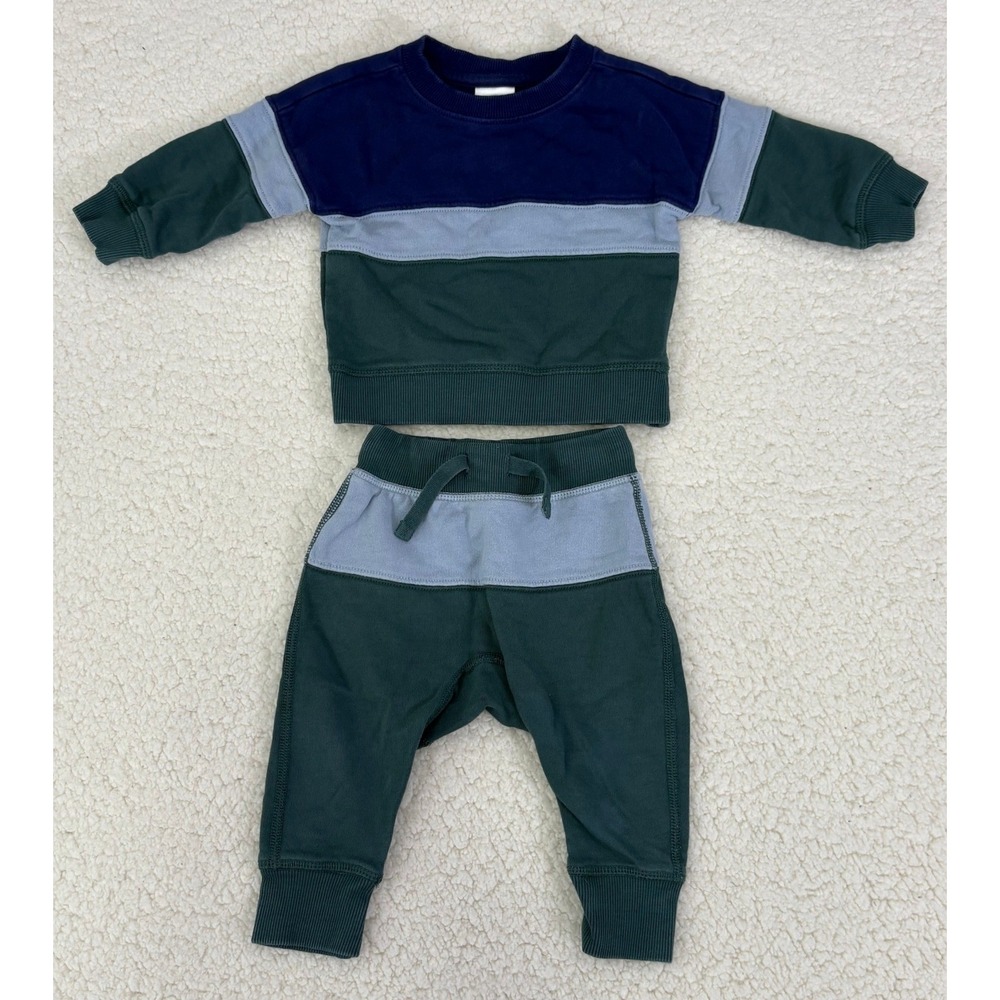 Hanna Andersson Kids 12-18M Colorblock Sweatshirt and Jogger Set Navy Green